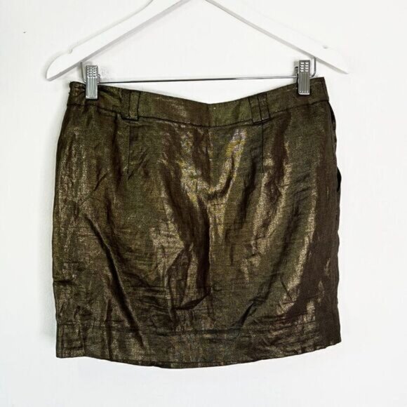 Ted Baker London Metallic Gold Linen Ruffle Skirt - Picture 2 of 5